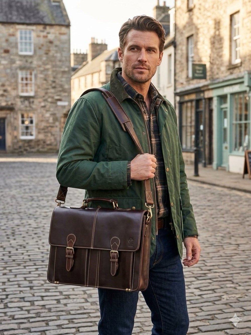 Rustic Town Leather Satchel Briefcase